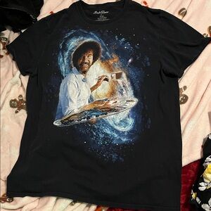 Black Bob Ross Galaxy Graphic T-Shirt